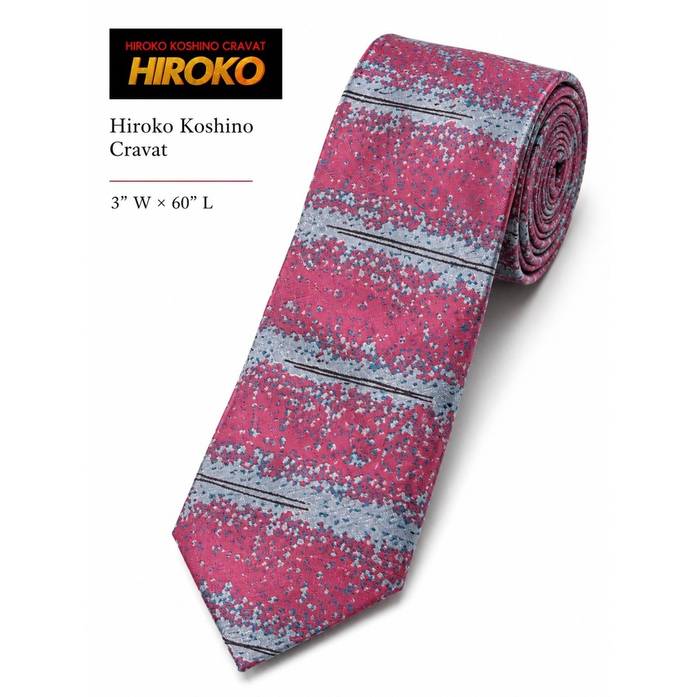 Hiroko‎ Koshino Crawat Mens Geometric Pattern Silk Tie Red Gray 3"W 60"L